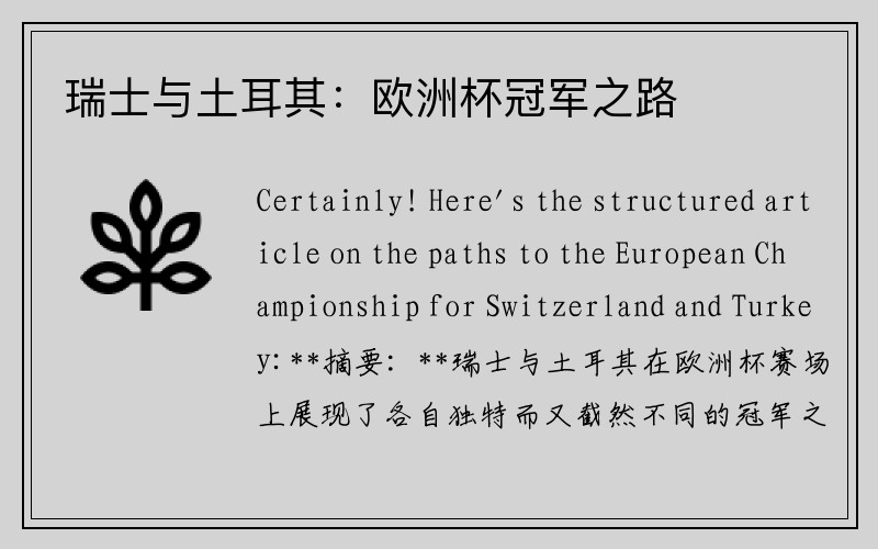 瑞士与土耳其：欧洲杯冠军之路