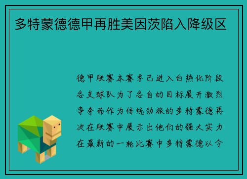 多特蒙德德甲再胜美因茨陷入降级区